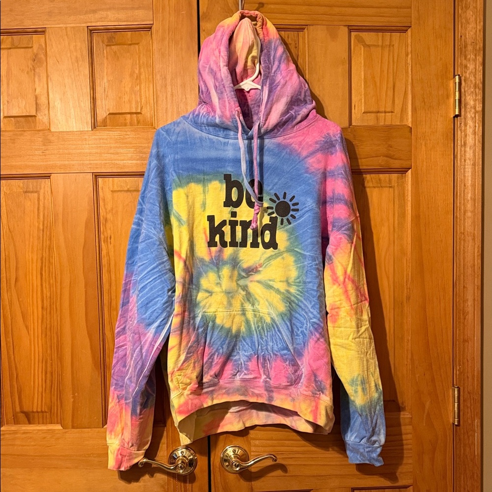 Colorful Tie-Dye Hoodie with 'Be Kind' Print
